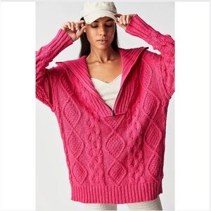 Free People Driftwood Cable Polo Sweater